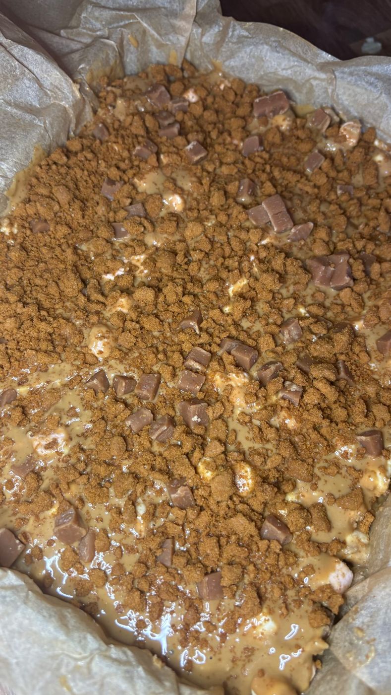 A giant cookie cake fresh from the oven